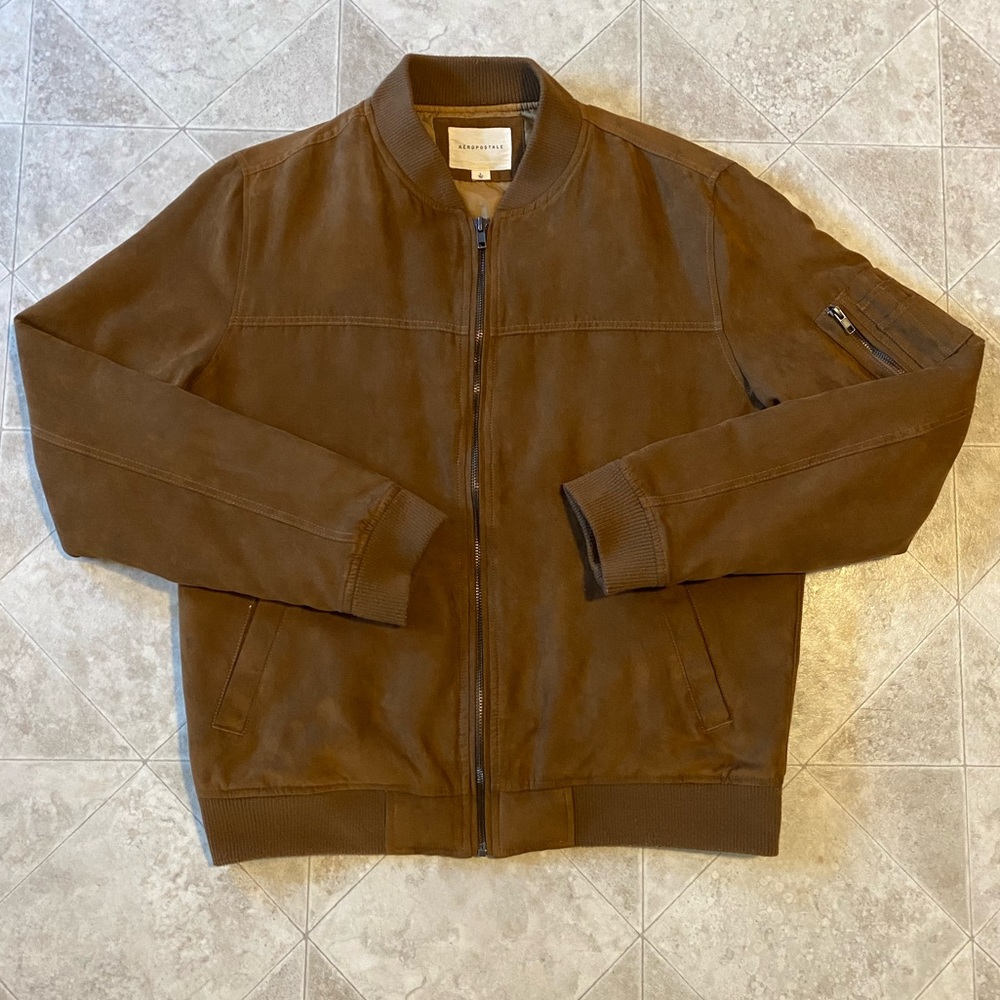 Aeropostale Faux Suede Bomber Jacket (Size: L)
